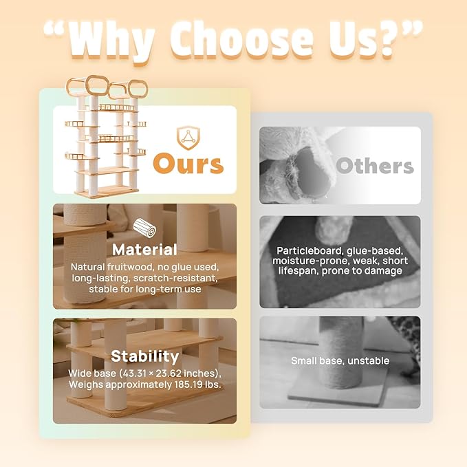 77'' Large Modern cat Tree, Multi-Level Tall Solid Cat Tower, Cat Furniture for Indoor Cats, Huge Cat Condo for Multi-Cat Families-PurrikoPets