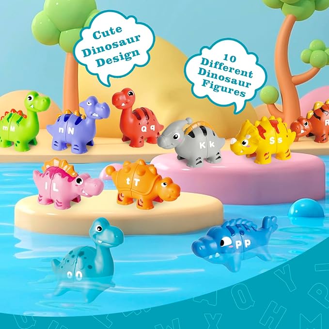 52 PCS Dinosaur Alphabet Learning Toys for Toddlers Kids 3-5, 10 Different Dinosaur Figures, Double Sided ABC Matching Game, Preschool Activities Montessori Fine Motor Toys for Toddlers Kids-PurrikoPets