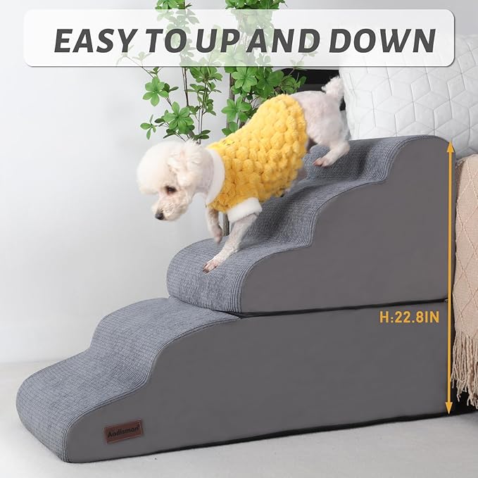 Dog Stairs and Ramp for High Bed, 5-Step Dog Steps for Small Dogs and Cats,Non-Slip Pet Stairs Suitable High Bed Climbing-PurrikoPets
