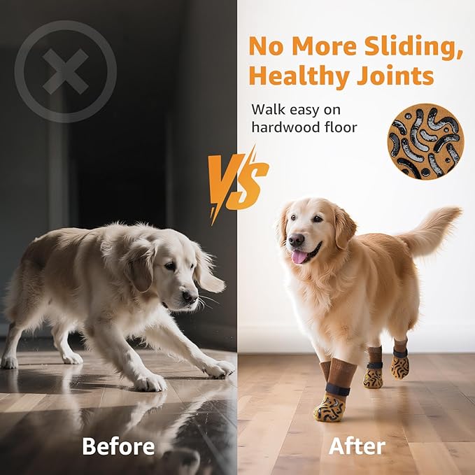 Double Sides Non-Slip Dog Socks to Prevent Licking Paws - Strong Traction for Paw Protector, Senior Dogs, Hardwood Floors, Dog Booties with Grippers - Size Large-PurrikoPets