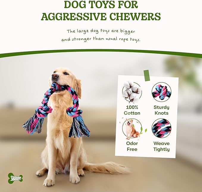 Dog Rope Toy for Large Dogs, Heavy Duty Chew Toys for Aggressive Chewers, Indestructible Durable Cotton Tug of War Rope Toys for Medium to Large Breed Teeth Cleaning-PurrikoPets