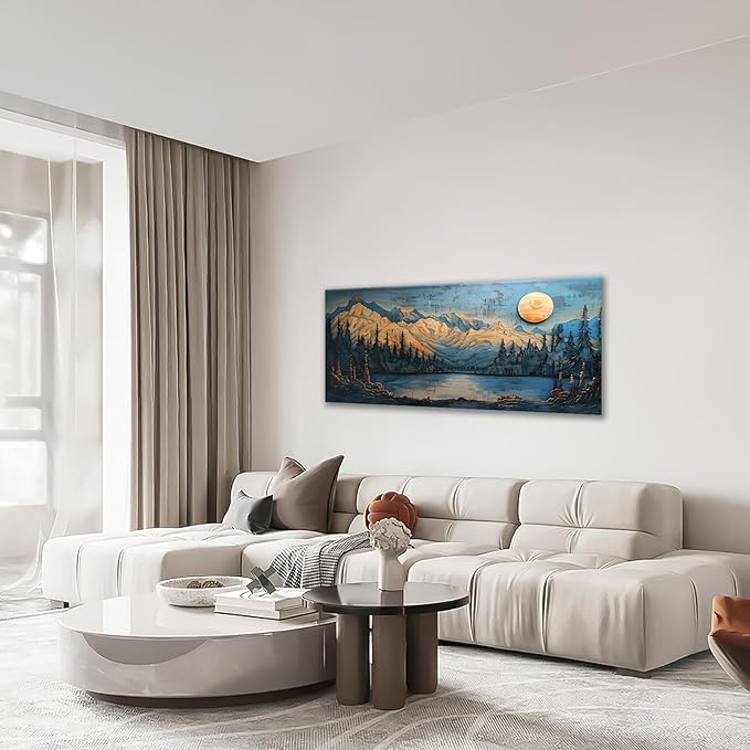 Extra Large Wall Art Mountain Forest Canvas Living Room Cabin Country Pictures Framed Prints Oversize Wall Decor Big Painting Artwork for Bedroom Dining Office Home 60"x30"-PurrikoPets