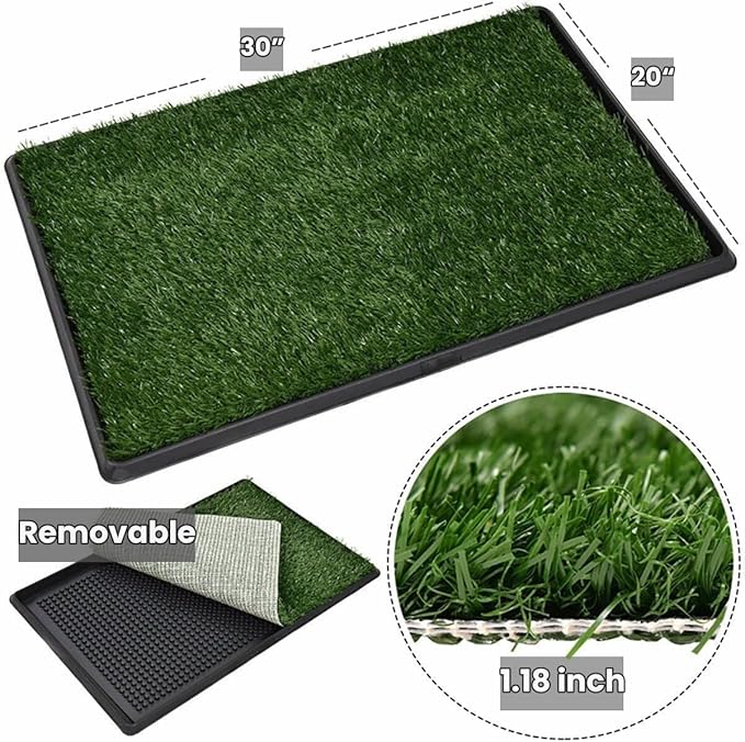 Dog Grass Puppy Training Pee Pad with Tray, Dog Potty with 2 Replacement Artificial Grass Pads, Portable Pet Toilet Washable Odor Free Little Box Indoor Outdoor Use-PurrikoPets