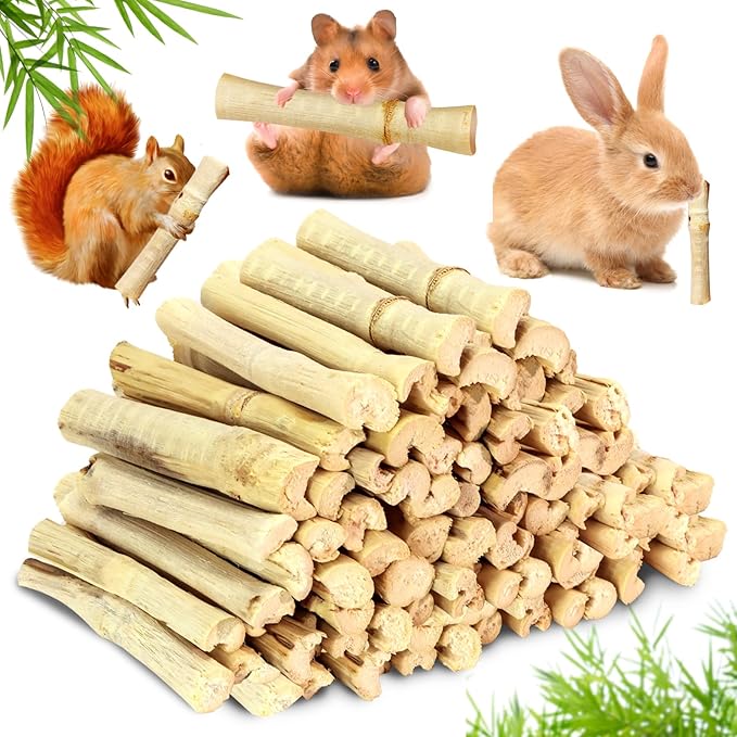 2lb Natural Sweet Bamboo Chew Toys for Small Pets - Organic Molar Sticks with Xylose & Vitamins for Rabbit, Guinea Pig, Hamster - Dental Care & Chewing Entertainment-PurrikoPets
