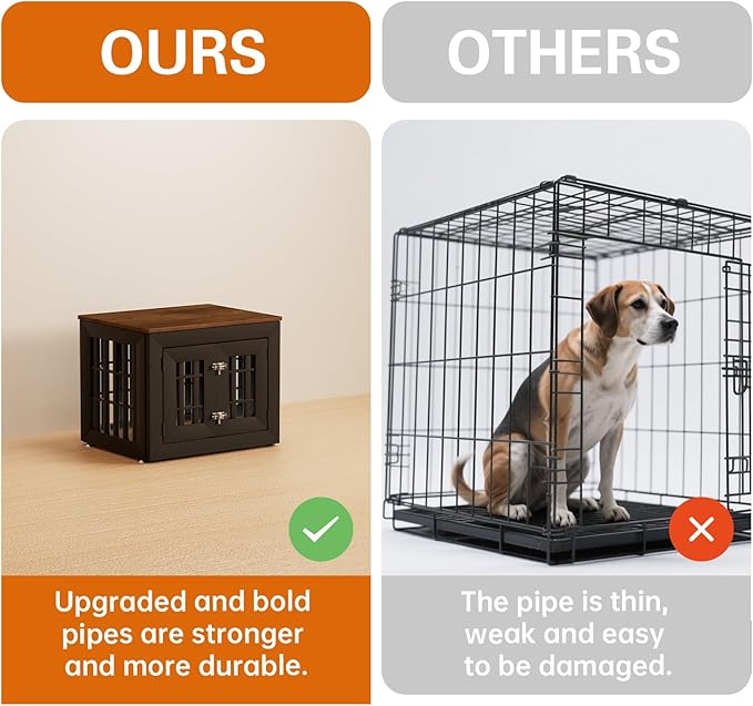 26" Heavy Duty Dog Crate Furniture for Small,Medium and Large Dogs,Rustic Wooden Dog Cage Kennel Indoor Furniture with Waterproof Top,Decorative Pet House Side End Table (Black & Wood)-PurrikoPets