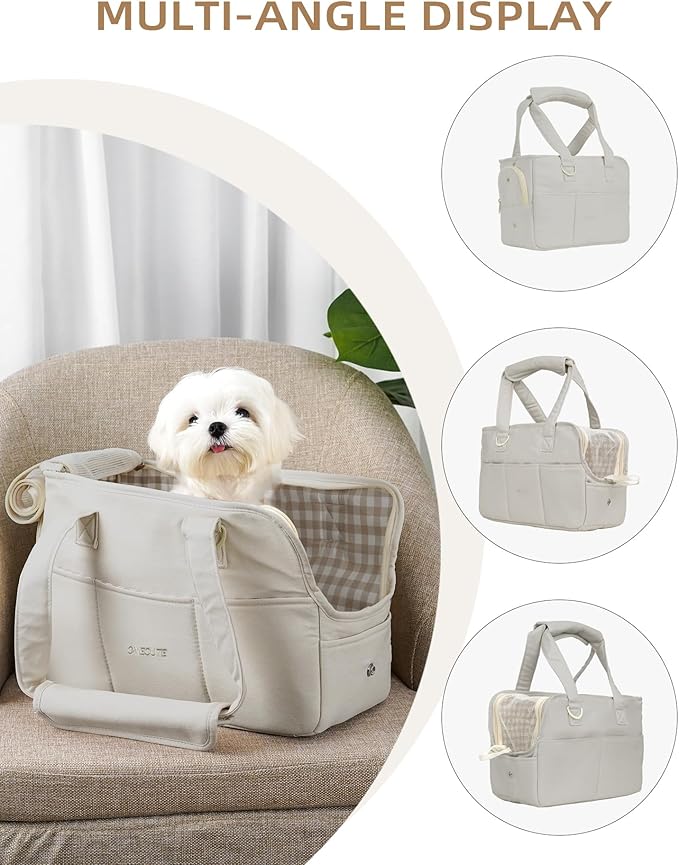 Dog Purse Carrier for Small Dogs Rabbit cat with Large Pockets, Cotton Bag, Dog Carrier Soft Sided, Collapsible Travel Puppy Carrier (Grey, 13.6" L x 6.5" W x 10" H)-PurrikoPets