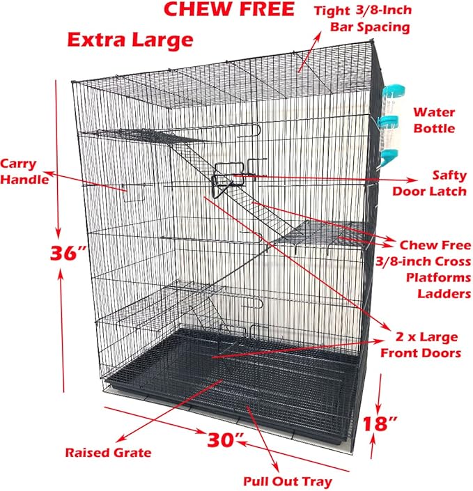 Extra Large 4-Floors with Tight 3/8-Inch Bar Spaing for Ferret Chinchilla Sugar Glider Rats Mice Hamster Gerbil Squirrel Rodent Degu Dagus Small Animal Critter Cage-PurrikoPets