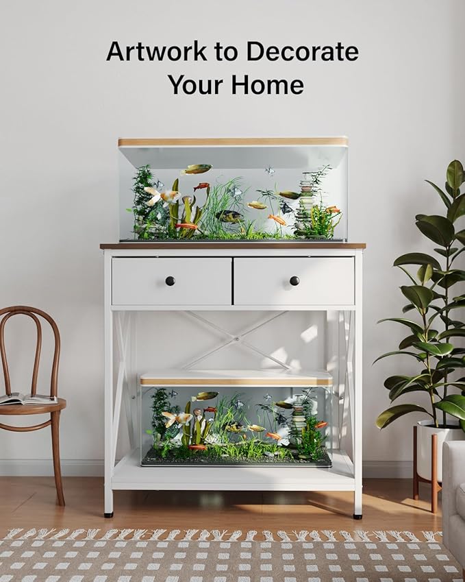 Fish Tank Stand 29 Gallon: Sturdy Aquarium Stand with Accessories Storage - Metal Fish Tank Table for 20-29 Gallon Reptile Breeder Turtle Terrarium - 30.7"x16.5" Weight Capacity 330 lbs-PurrikoPets