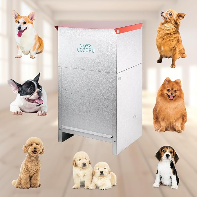 Dog Feeder - Galvanized Metal Pet Food Station for Indoor & Outdoor Use - Automatic Gravity-Fed Dispenser Suitable for Small, Medium, and Large Dog Breeds - Capacity: 25 Pounds of Dry Kibble-PurrikoPets