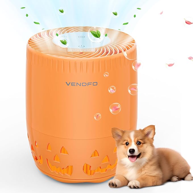 Air Purifiers for Home Bedroom up to 1076ft², True HEPA Air Filters Dust Pets Smoke Hair, 3 Fan Speeds Quiet, Timer Settings, Rechargeable Air Cleaner Office, Bedroom, Pets, Car(Orange)-PurrikoPets
