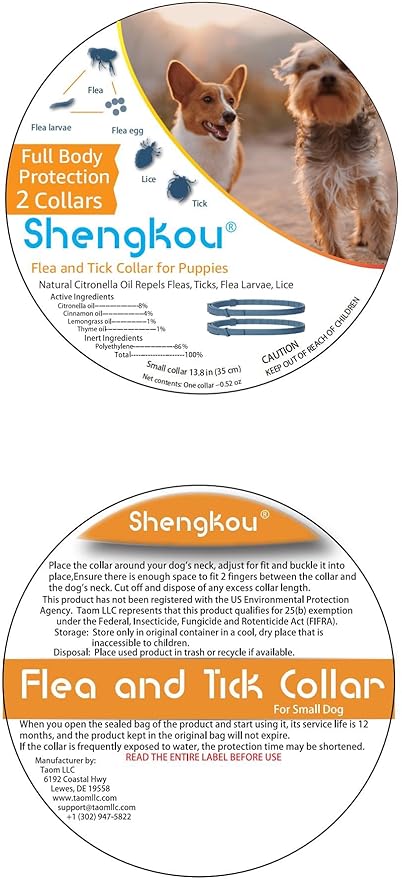 Flea and Tick Collar for Small Dog, Made with Natural Plant Based Essential Oil, Safe and Waterproof, Free Comb and Prevention Treatment Drop, 2x6 Month, 13.8 in (2 Packs)-PurrikoPets