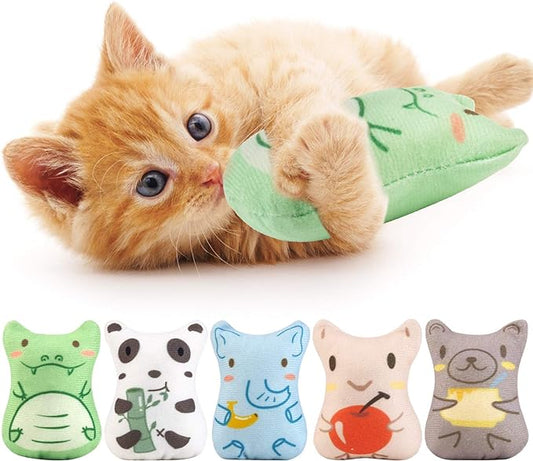 Dorakitten Catnip Toys for Indoor Cats - 5PCS Plush Cat Chew Toys Teething Interactive Catnip Filled Kitten Toy Soft Pet Toy-PurrikoPets