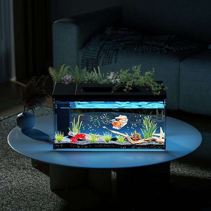 3.7 Gallon Betta Fish Tank self Cleaning,Smart Aquarium Aquarium kit with Filter Light Water Pump-PurrikoPets