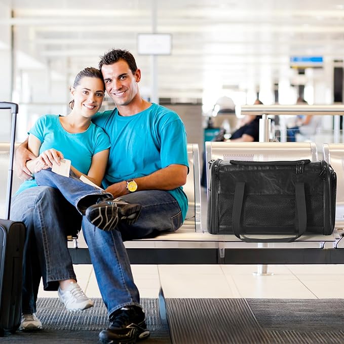 Fashion Leather Dog Carrier, Airline Approved Cat Carrier Soft Sided Pet Bag Carrier Purse for Puppy Kitten Small Animals Black-PurrikoPets