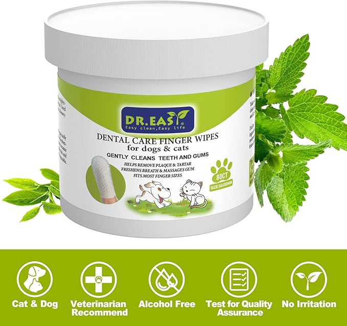 DR.EASY Breath Freshener Dental Finger Wipes 320ct for Dog & Cat, Help Wipe Away Plaque &Tartar, No Added Harsh Chemicals No Brush Formula-PurrikoPets