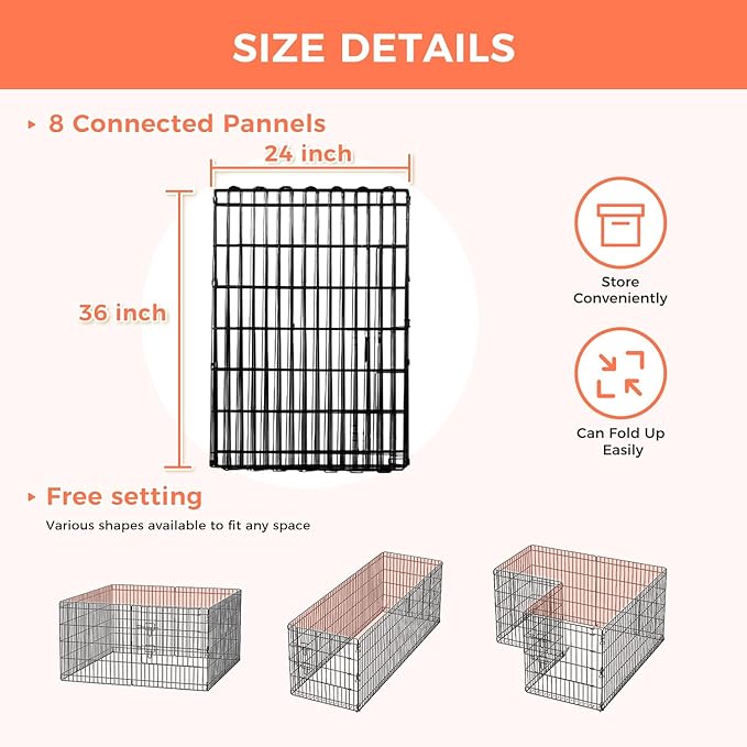 Foldable Dog Playpen 36" Height 8 Panels Metal Exercise Pen No Door - Indoor/Outdoor Dog Play Pen for Small-Medium Dogs, Portable Pet Fence for Yard Garden Camping, Black-PurrikoPets