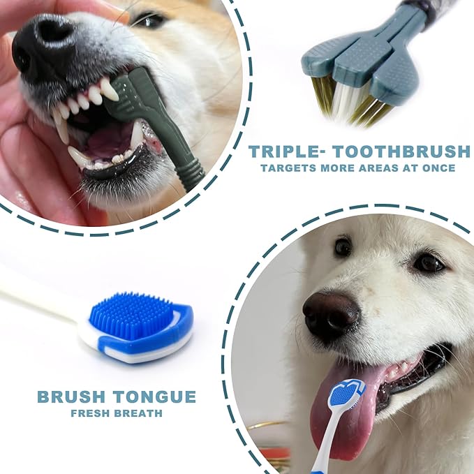 Dog Toothbrush Kit, 360-Degree Finger Three-Sided Design, Replaceable Tooth Brush Heads,Easy Teeth Cleaning & Dental Care, 20Pack-PurrikoPets