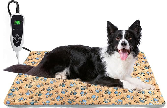 Dog Heating Pad，32×20 In Heating Pad For Dogs, Intelligent Temperature Control Switch With Normally Open On Function,Whelping Box With Reinforced Electric Wire Rope, Plush Fabric Cotton Cover-Apricot-PurrikoPets