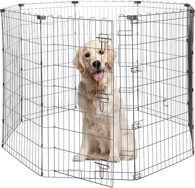 Foldable Dog Playpen 42" Height 8 Panels Metal Exercise Pen with Door - Indoor/Outdoor Dog Play Pen for Medium-Large Dogs, Portable Pet Fence for Yard Garden Camping, Black-PurrikoPets