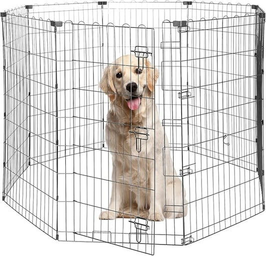 Foldable Dog Playpen 42" Height 8 Panels Metal Exercise Pen with Door - Indoor/Outdoor Dog Play Pen for Medium-Large Dogs, Portable Pet Fence for Yard Garden Camping, Black-PurrikoPets