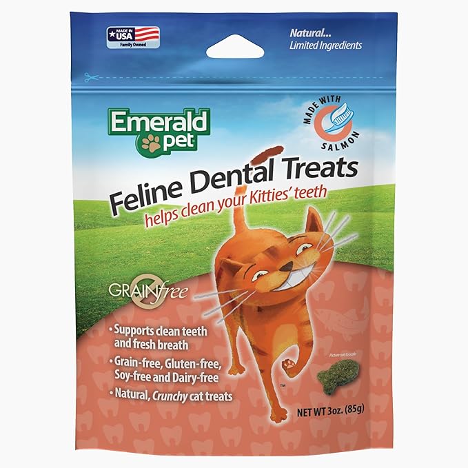 Feline Dental Treats — Tasty and Crunchy Cat Dental Treats Grain Free — Natural Dental Treats to Clean Cat Teeth, Freshen Cat Breath, and Reduce Plaque and Tartar Buildup — Salmon Treats, 3 oz-PurrikoPets