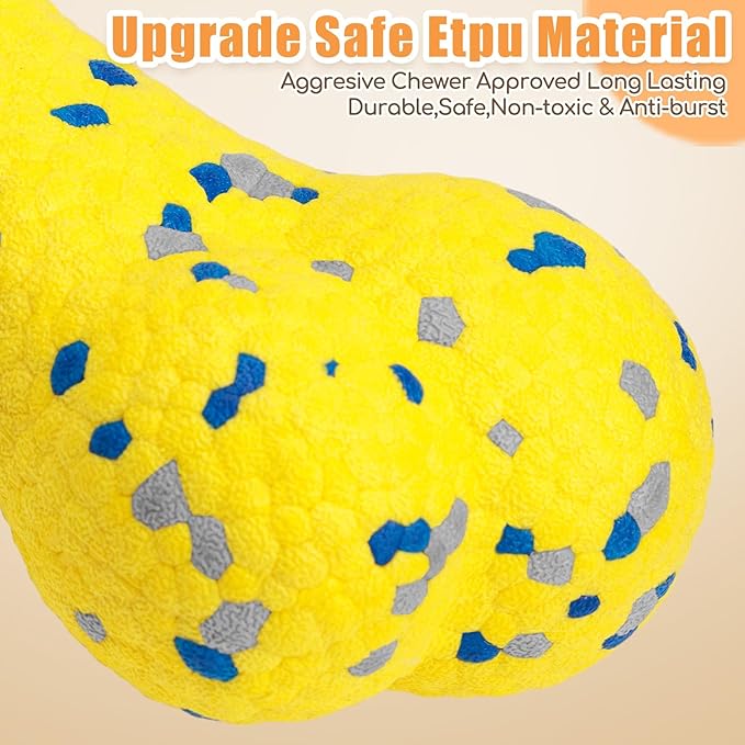 7.28" Indestructible Large Bone Balls for Aggressive Chewers Durable Stick Bouncy Interactive Chew Toy for Dogs Fetch Game Lightweight Floating Outdoor Training, Yellow-PurrikoPets