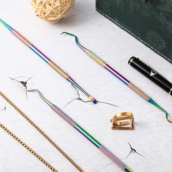 3 Pieces Dog Dental Tooth Scaler and Scraper Stainless Double Headed Tarter Removing Tool Scraper Pet Teeth Cleaning Tools for Dog and Cat (Rainbow Color)-PurrikoPets