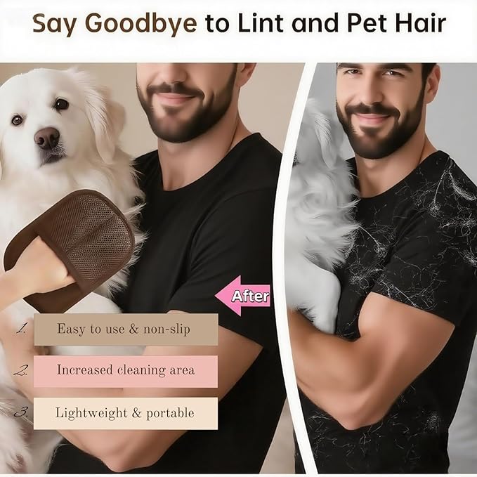 2Pcs Pet Hair Removal Gloves for Dogs and Cats, 2025 Upgraded Electrostatic Magic Hair Remover Glove,Reusable for Couch, Car Seat, Clothing, Carpet, Furniture & Bed Sheets(Brown)-PurrikoPets