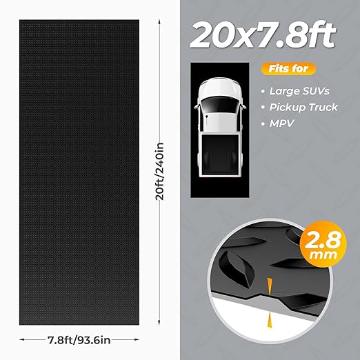 7.8 x 20 FT Garage Floor Mat, 2.8mm Thickness Diamond Plate Vinyl Garage Flooring Roll for Under Car, Large Size 156 SQFT for Large SUVs, MPV, Pickup Truck, Black-PurrikoPets