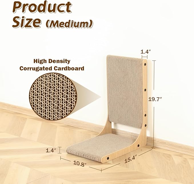 2-Pack Cat Scratching Board, 19.7'' Tall Cardboard L Shape Vertical Cat Scratchers for Indoor Cats, Cat Scratching Post for Wall and Couch, Medium-PurrikoPets