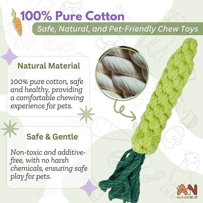 3PCS Green Woven Pet Chew Set, Dog Chew Accessories, Cat Interactive Chews, Safe & Durable Braided Chews for Dogs, Cats & More Pets-PurrikoPets