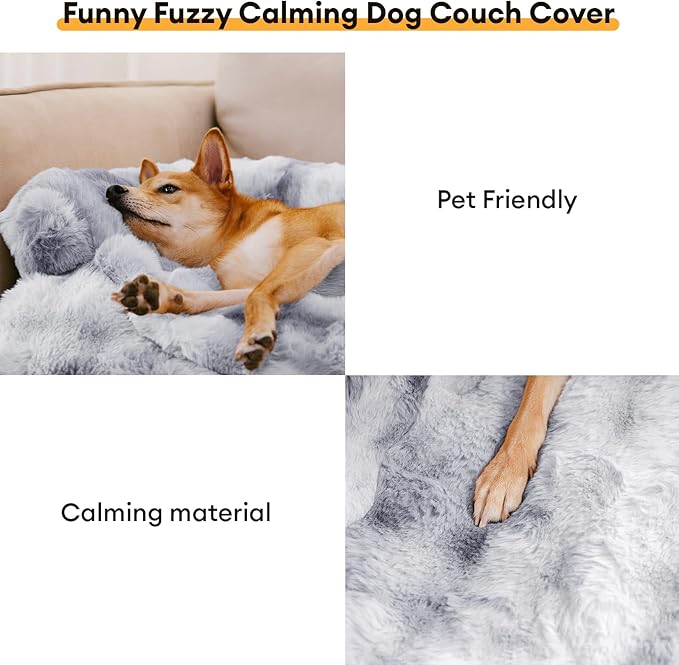 FUNNY FUZZY Pet Fluffy Fuzzy Couch Cover, Calming Washable Dog Bed Sofa Protector Pets Mat for Small Medium Dogs and Cats (Tie-dye Grey,33.45 × 28.35 × 5.51 in)-PurrikoPets