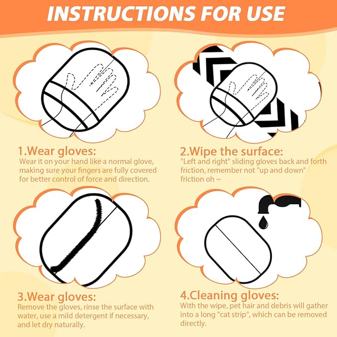 4 Pcs Pet Hair Remover Electrostatic Gloves, Upgrade Static Removal Gloves for Pet Hair, Reusable Multifunctional for Couch, Furniture, Carpet, Car Seat, Massage of Dogs and Cats-PurrikoPets