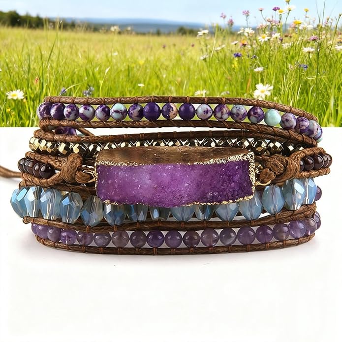 ZOSOJONA Women Handmade Boho Wrap Bracelets Natural Stone Variety Beads Strand Bracelet