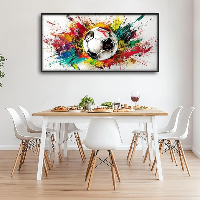 Extra Large Framed Soccer Wall Art,Oversized Colorful Graffiti Sport Ball Wall Decor Pictures for Living Room,Canvas Print Painting Modern Artwork Bedroom Office Bathroom Home Decor 60L x30W-PurrikoPets