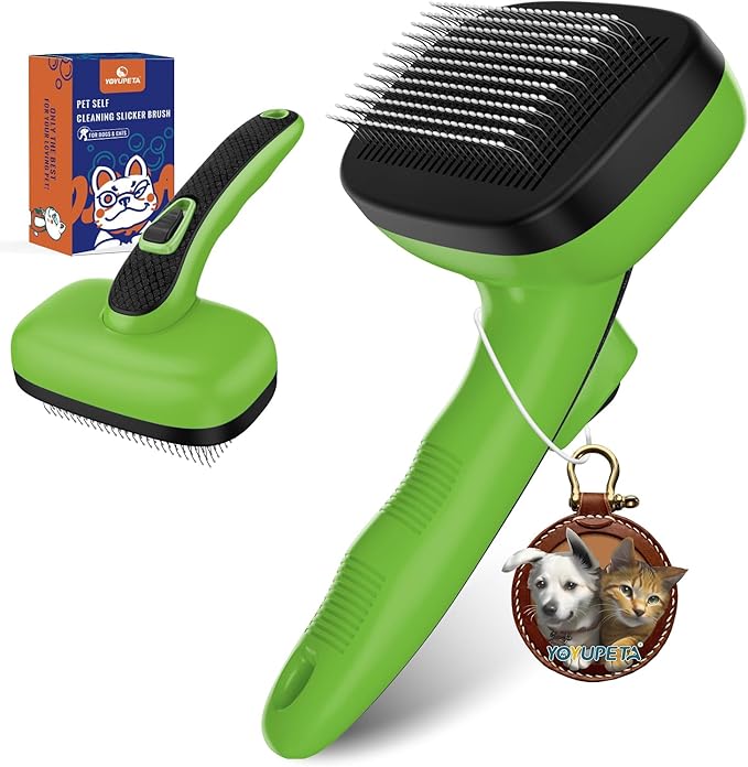Dog Self Cleaning Slicker Brush for Shedding, Ideal for Short Long Haired Dogs, Including Cat. Removes Loose Fur, Undercoat, Mats, Tangled Hair. Suit for Large Medium Small Animal, Green-PurrikoPets