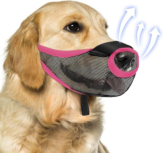 Dog Muzzle, Soft Air Mesh Muzzle for Small Medium Large Dogs Anti Biting Barking Chewing Scavenging, Breathable Adjustable Loop Pets Muzzle with Front Opening Design Allows Panting Drinking (Pink,XL)-PurrikoPets
