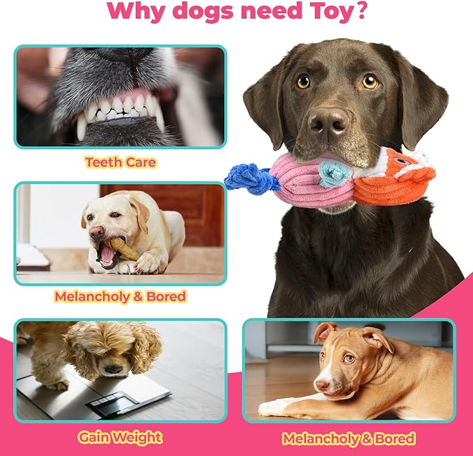 3pcs Dog Squeaky Toys, Plush Stuffed Puppy Chew Toy for Extended Play, Interactive Toys Gifts for Small Medium Large Chewer Dogs, Pet Toy Bulk to Keep Them Busy(Dog&Fox&Pig)-PurrikoPets