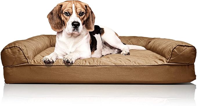 Furhaven Orthopedic Dog Bed for Medium/Small Dogs w/ Removable Bolsters & Washable Cover, For Dogs Up to 35 lbs - Quilted Sofa - Toasted Brown, Medium-PurrikoPets