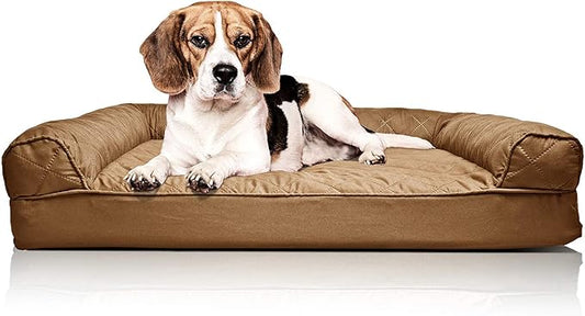 Furhaven Orthopedic Dog Bed for Medium/Small Dogs w/ Removable Bolsters & Washable Cover, For Dogs Up to 35 lbs - Quilted Sofa - Toasted Brown, Medium-PurrikoPets