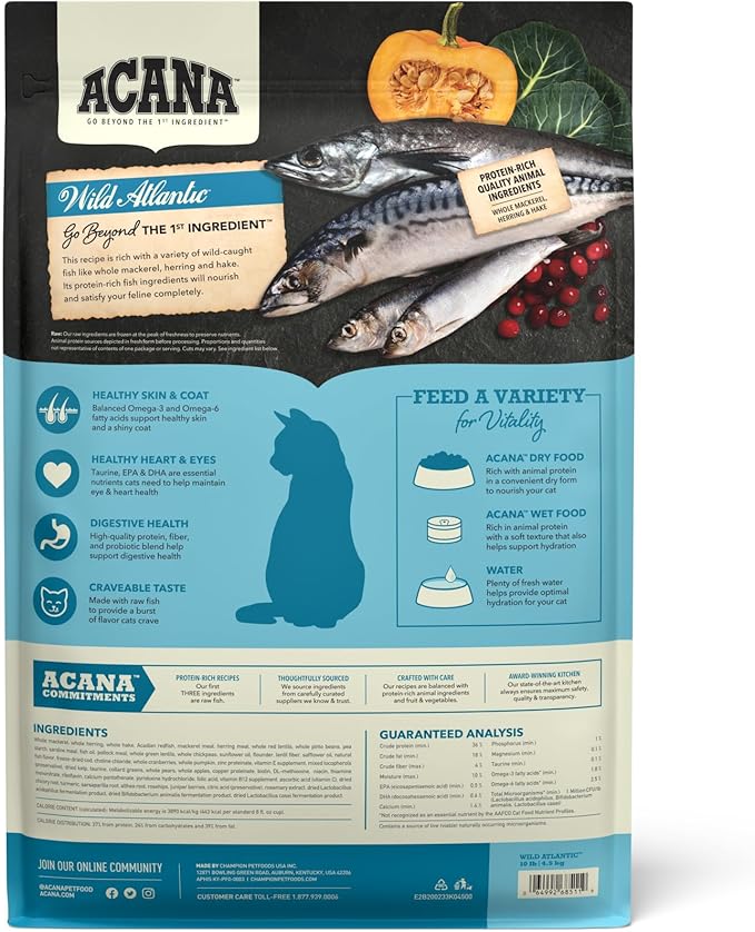 ACANA Grain-free Dry Cat Food Wild Atlantic Saltwater Fish with Freeze-Dried Liver 10lb Bag-PurrikoPets