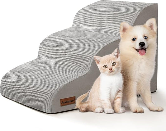 3-Step Dog Ramp and Stairs for Sofa and Chair - Non-Slip Sturdy Pet Steps for Small Dogs and Cats,15.7" H,Light Grey-PurrikoPets