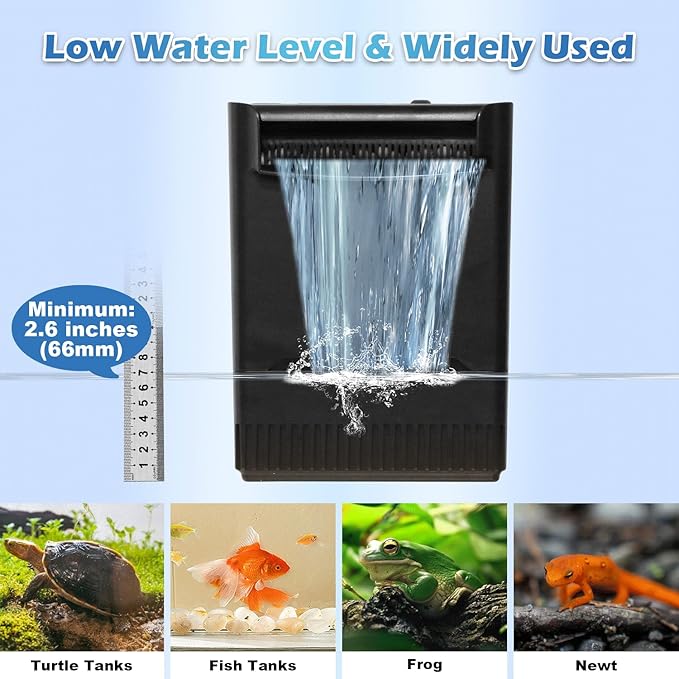 290GPH Turtle Tank Filter for 40-85 Gallon, Turtle Filter Low Water Level Available and Flow Adjustable, Turtle Water Filter for Shrimps Amphibians Turtle Tank Saltwater Freshwater Crystal Clear-PurrikoPets