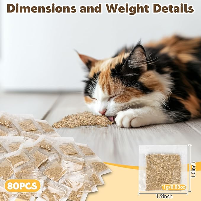 80PCS Catnip - Cat Nip for Cats Natural Dried Catnip Treats Premium Cat Nip Perfect for Toys, Training Rewards, Stress Relief, Freshly Harvested Bag Bulk Pack,2.8OZ-PurrikoPets