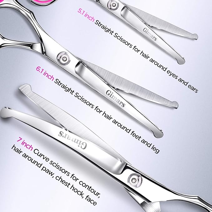 Gimars Professional 4CR Stainless Steel 6 in 1 Grooming Scissors for Dogs with Safety Round Tip, Heavy Duty Titanium Coated Pet Grooming Scissor for Dogs, Cats and Other Animals-PurrikoPets