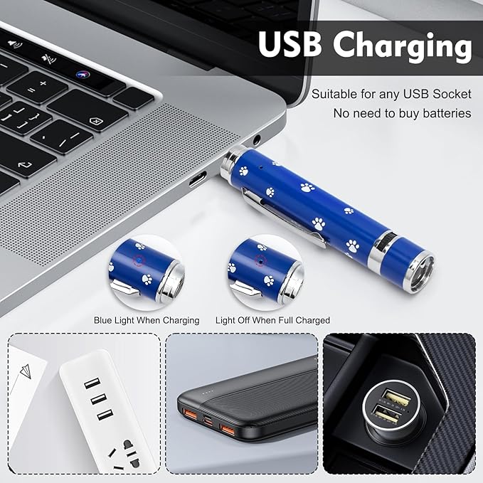 EAWONGEE Rechargeable Cat Toys - Indoor/Outdoor Cats Chase Light Toy for Kitty & Dog with 3 Light Modes, 5 Patterns, Blue-PurrikoPets