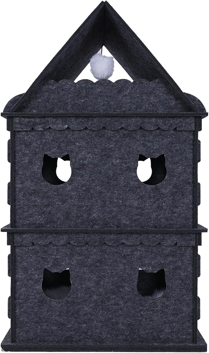 3-Tier Indoor Cat Apartment，Cozy Pet Cat Bed, Hideaway, and Sturdy Cat Castle for Multiple and Large Cats-PurrikoPets