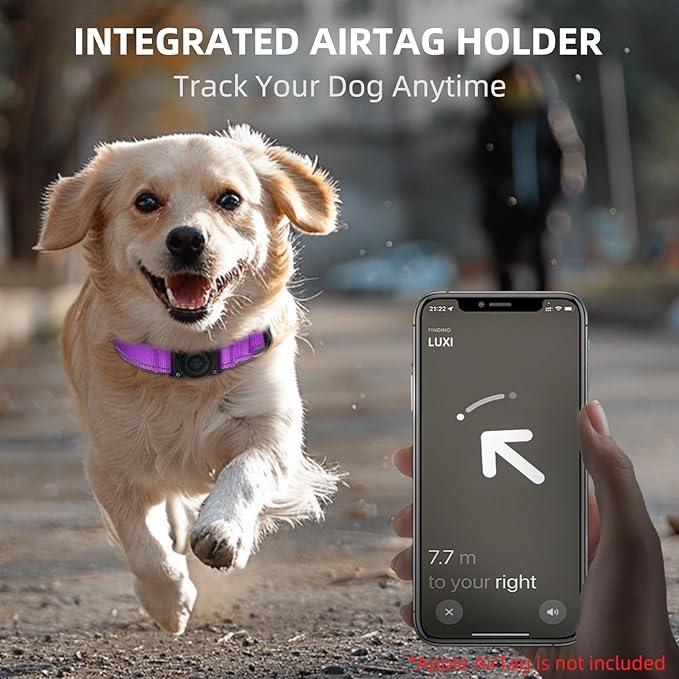 Airtag Dog Collar - 100% Waterproof Air tag Dog Collar Holder for Apple AirTag, Reflective, Soft Padded, Everlasting, GPS Dog Collar for Small Medium Large Dogs (Purple, XL)-PurrikoPets