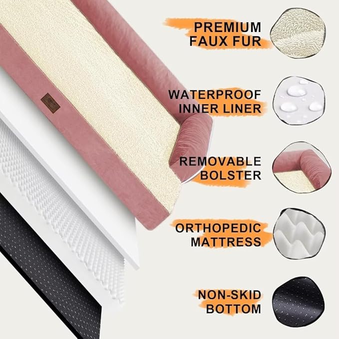 Extra Large Dog Bed-Orthopedic Waterproof XL Dog Bed for XLarge Extra Big Dogs - Foam Couch Sofa Washable with Removable Cover-Pink-PurrikoPets