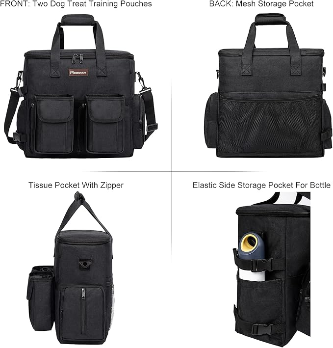 Dog Travel Bag, Airline Approved Pet Travel Bag with 2 Dog Treat Training Pouches for Weekend Pet Travel Supplies & Accessories, Black-PurrikoPets